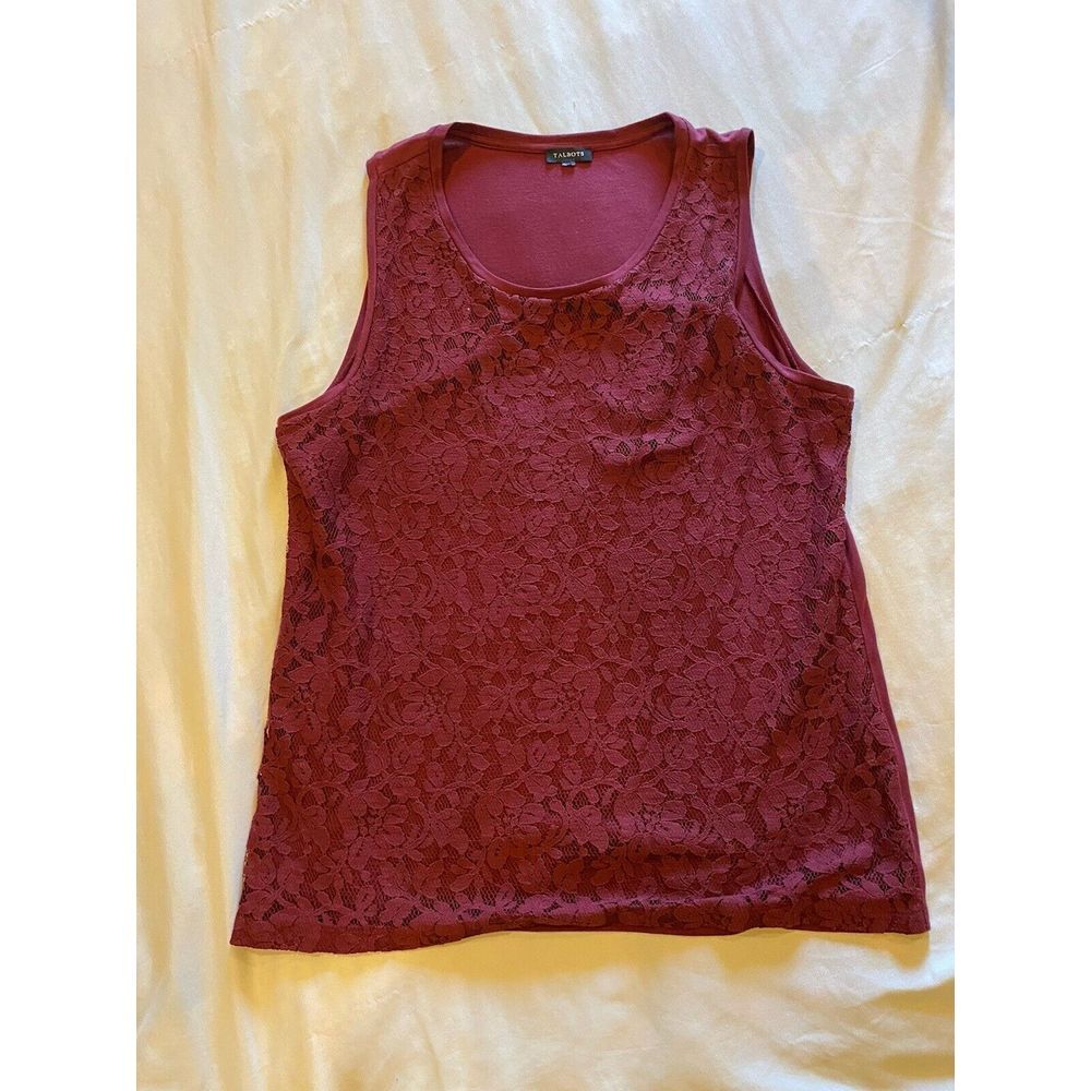 TALBOTS Womens 2 pc Classic Twinset Lace Tank Top &‎ Buttoned Cardigan Sz.L